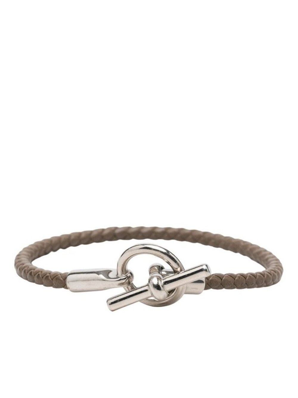 Hermes Glenan Bracelet Silver Beige Leather Metal